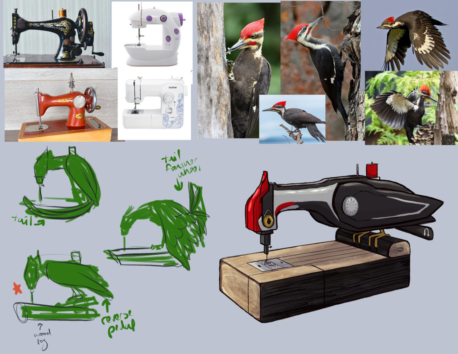 Woodpecker sewing machine concept